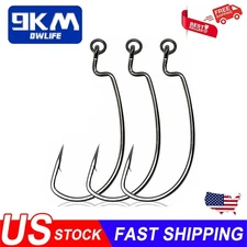 50Pcs Ewg Hooks with Solid Ring Wide-Gap Worm Offset Hook Bass Texas Rig Hooks