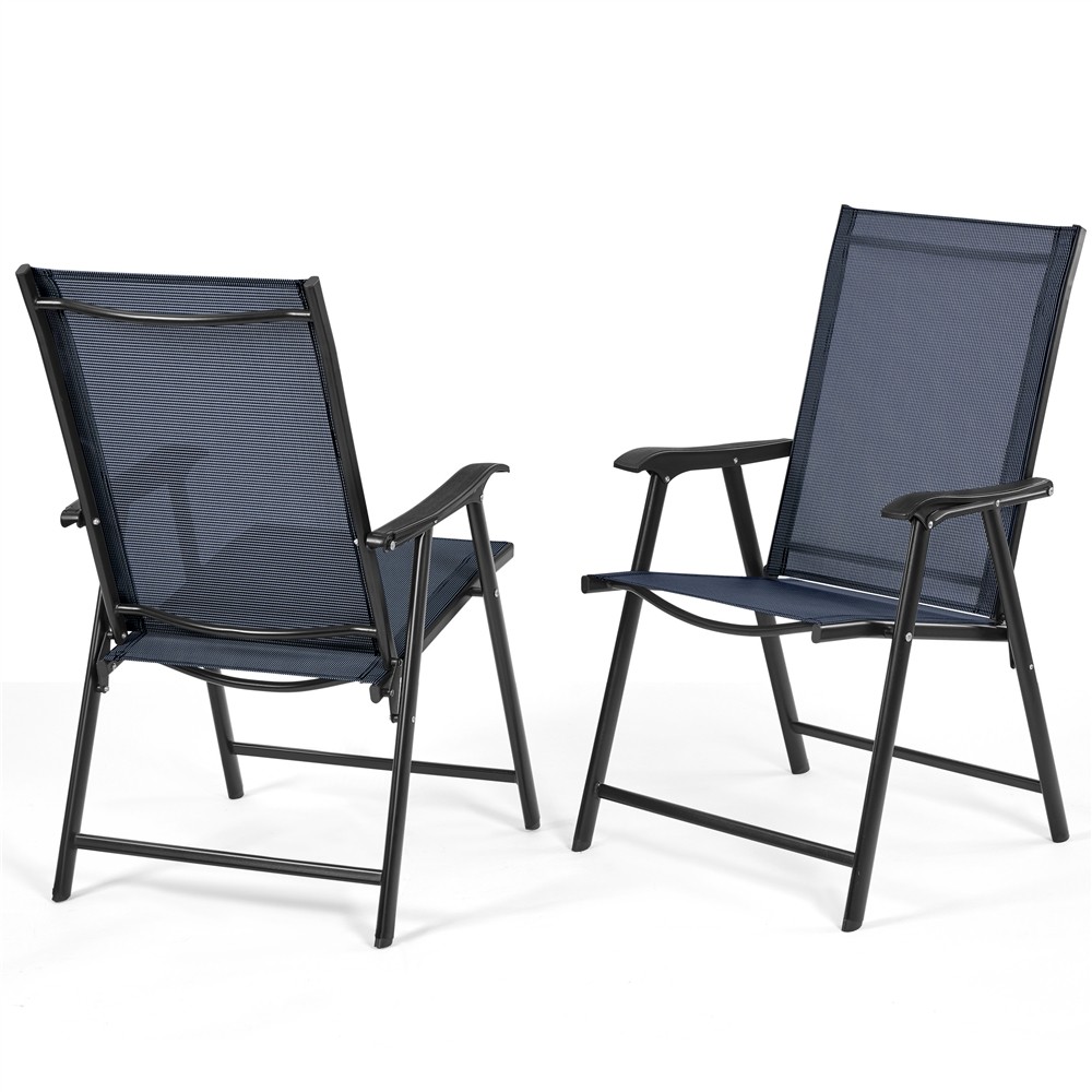 2pcs Outdoor All-Weather Texteline Folding Dining Chairs with Backrest/ Armrests