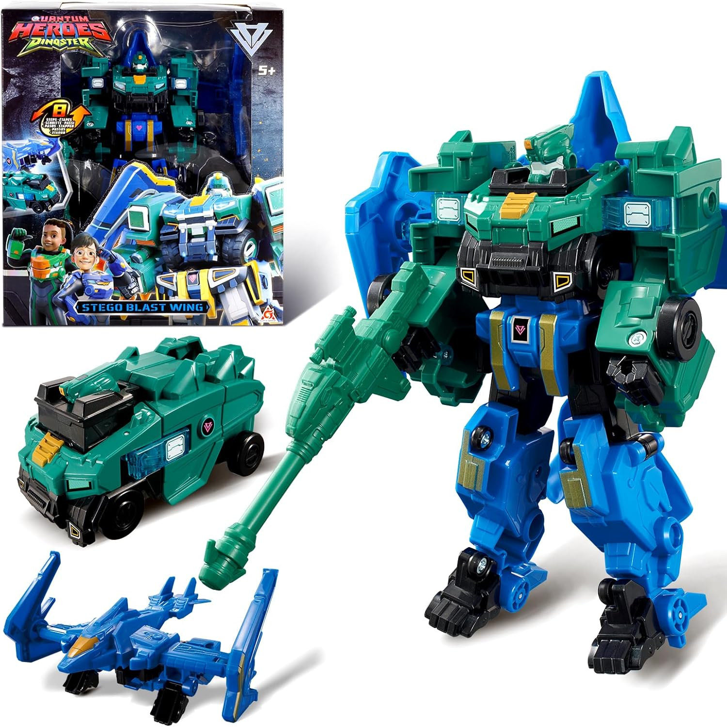 Robot Transforming 2 En 1 avec conversion stégosaure et ailes de combat