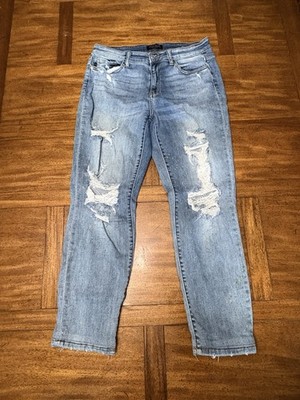 Judy Blue Jeans Womens Boyfriend Fit Blue Paint Splatter Altered 13/31 (32x26.5)
