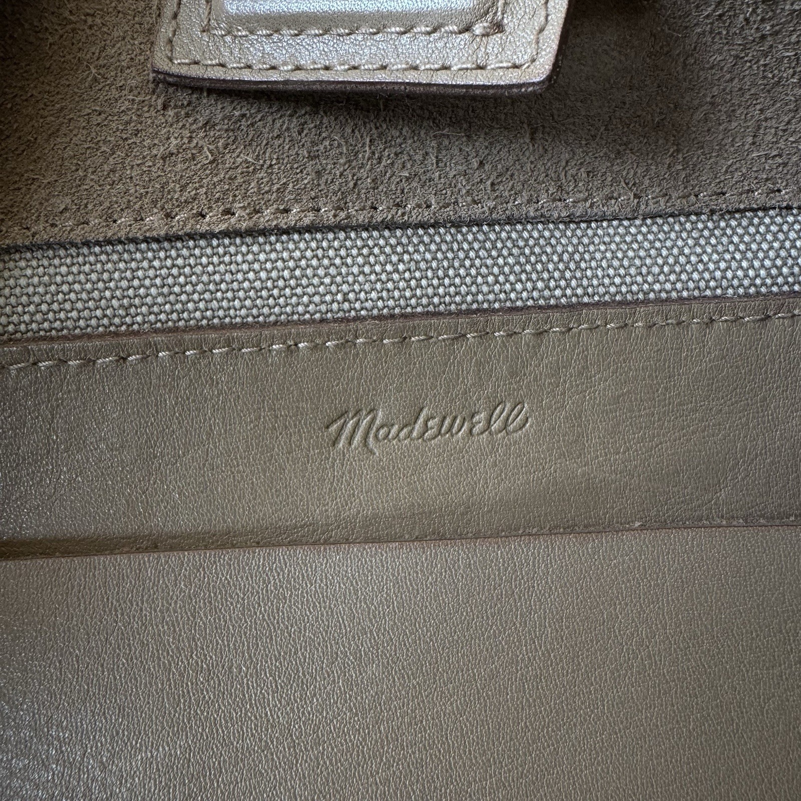 Madewell Essential Suede Bucket Tote Bag Tawny Khaki 10.5" W x 13.5" H x 6" D thumbnail 7