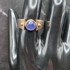Vtg Sterling & 14K Gold Cabochon Lab Created Sapphire Mens Ring