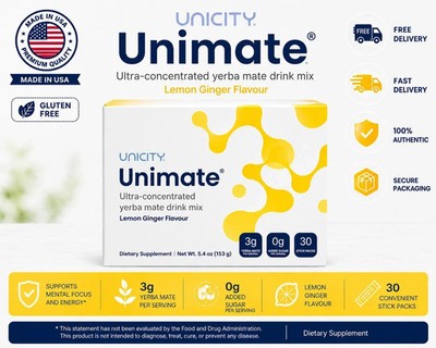 Unicity Unimate Yerba Mate Supplement LEMON Ginger Flavor ~Exp 2027