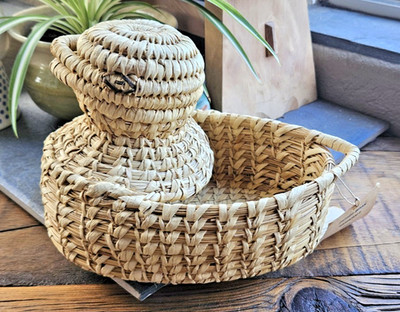 PAPAGO NATIVE AMERICAN Indian Handcrafted Duck Basket Kitt Peak AZ Arizona