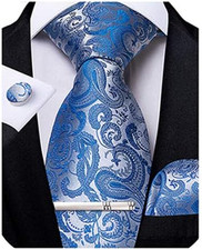 Paisley Ties for Men Silk Necktie and Pocket Square Cufflinks Tie Clip Set Woven