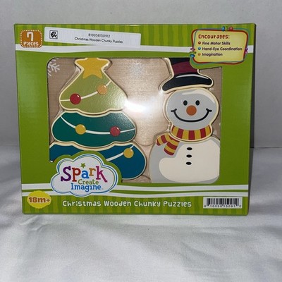 Spark Create Imagine Christmas Wooden Chunky Puzzles 7 Piece Set Toddler 18m+