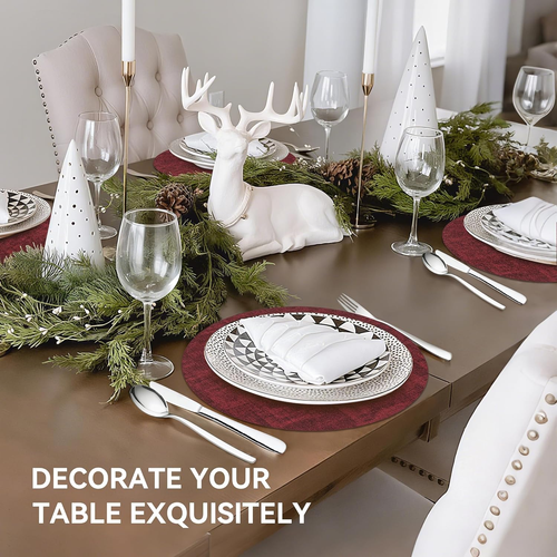 13"Round Placemats Set of 4, Reversible Faux Leather Heat Resistant Table Mats, - Picture 6 of 7