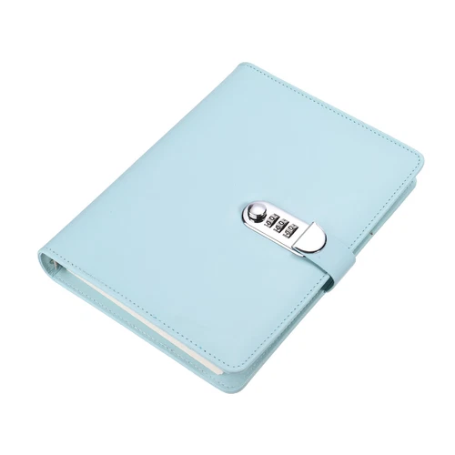 A5 Diary with Lock Journal with Lock Cute Leather Binder Refillable Paper Blue - Picture 3 of 7