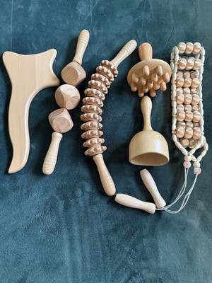 Wooden Body Massager Set Roller Stick Gua Sha Anti-Cellulite for Full Body