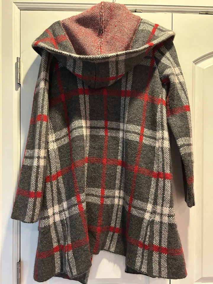 Tahari Open Front Wool Blend Hooded Duster Long Length Cardigan Sweater Sz M - Image 4 of 4