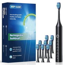 2 Pack Electric Toothbrush Sonic Toothbrush USB Rechargeable 12 Heads 6 Modes
