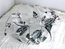 C.T. design Christmas holly design candlestick holder glass insert plastic out