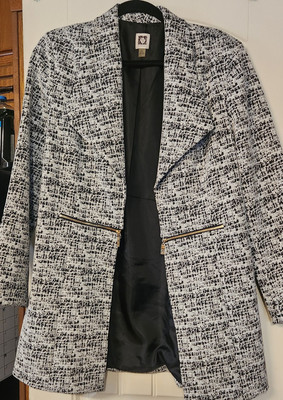 Anne Klein Black And White Blazer With Front Horizontal Zippers Size M