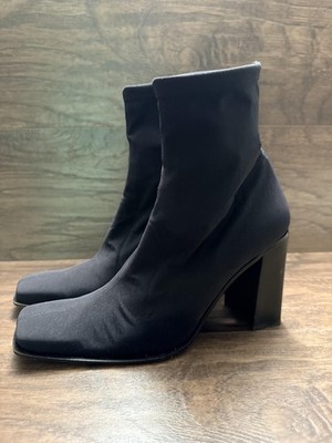 Vero Cuoio Sock Boots Womens Size 8.5 Black Stretch Ankle Block Heel Layla Italy