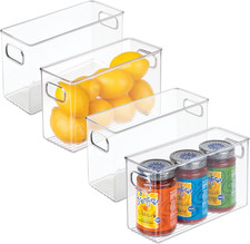 Slim Clear Plastic Storage Bin, Tall Narrow, 4-Pack  Organizer for Kitchen, Fri