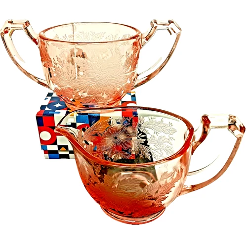Rare Vintage Jeannette Pink Depression Glass Creamer & Open Sugar Set