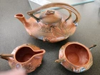 Roseville Pottery Brown Bushberry Tea Set Factory