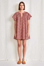 APIECE APART Deia Mini Dress Organic Cotton in Mango Bouquet Red floral Sz S