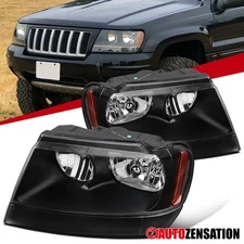 Fit 1999-2004 Jeep Grand Cherokee Black Headlights Assembly Left+Right 99-04