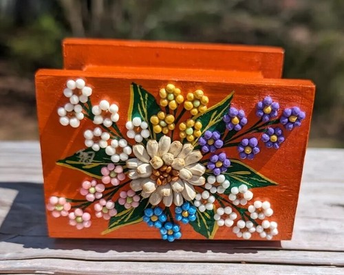 Small Orange Trinket Box With Flowers Shaped Like A Book Exquisite EUC - Picture 2 of 11