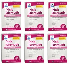 6 Pack Quality Choice Pink Bismuth Chewable Tablets 30 Tablets Each