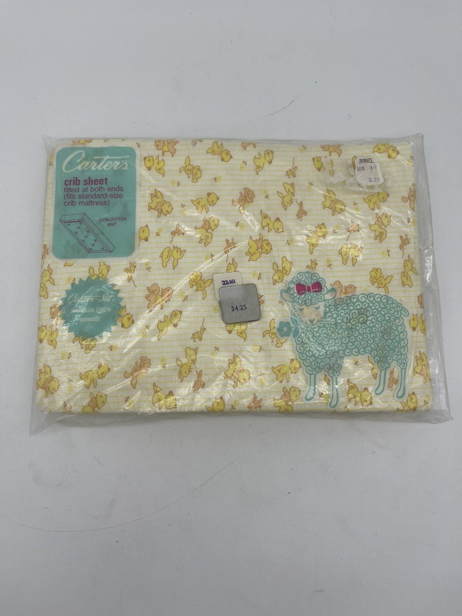 NOS Carters Vintage Fitted Baby Crib Sheets Mid Century Yellow Animals  Nursery - Main Image