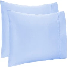 4 PCs Pillow Case Set 800 TC 100% Cotton Sky Blue Solid Queen Size