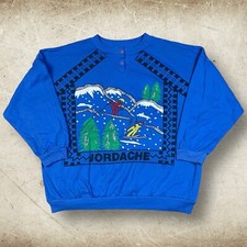 Vintage Jordache Sweatshirt Womens XL Blue Winter Ski Christmas Henley 90  s