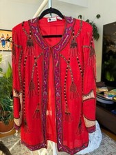 Red silk jacket top with sequins and beads - vintage Lawrence Kazar
