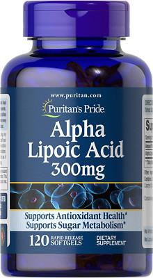 Puritan's Pride Alpha Lipoic Acid Softgel 300mg, Supports Sugar Metabolism 120ct