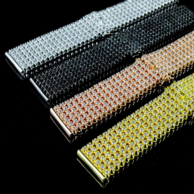 MENS GOLD TONE 6 ROW SIMULATE DIAMOND WHITE/GOLD/BLACK/ROSE GOLD WATCH BAND 24MM - Image 2 of 2