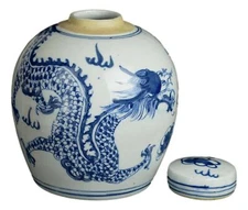 Retro Antique Like Style Blue and White Porcelain Dragon Ceramic Covered Jar ...
