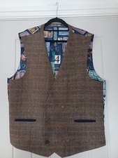 NEXT 46" Waistcoat Button Closure Race Day Ascot Quirky Ticket Print Occasion