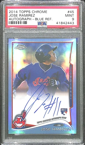 2014 Topps Chrome Rookie Blue Refractor Autograph #45 Jose Ramirez PSA 9
