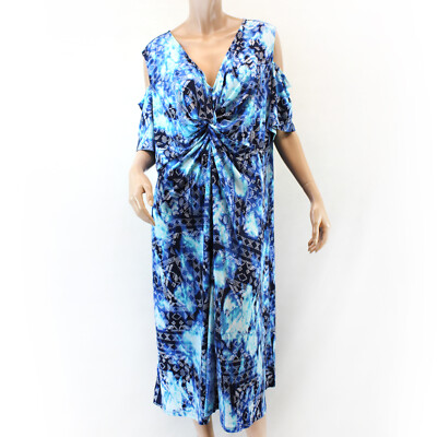 Catherines Plus Blue Cold-Shoulder TWIST-KNOT DRESS 3X 26/28