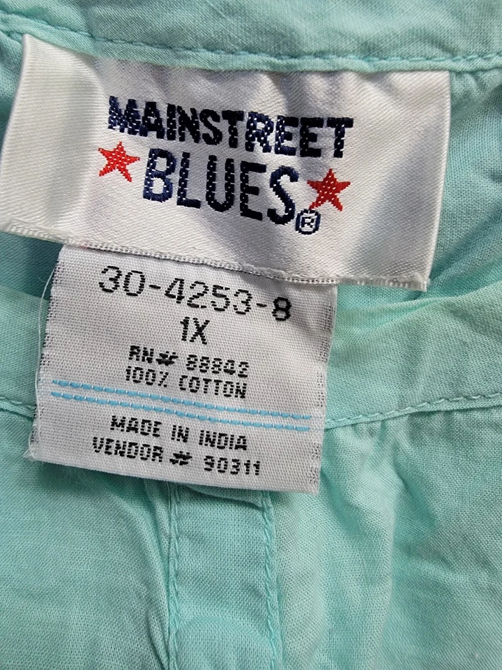 Camisa Top Blusa MainStreet Azul Mujer Talla 1X Verde Azulado Foto 2 de 4