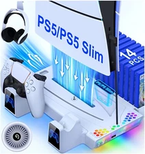 PS5 Slim Controller Charger Station+Cooling for PS5 Slim&PS5 Disc&Digital