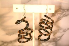 Sterling silver hooks spiral mixed brown beaded dangle earrings 2 1/2"