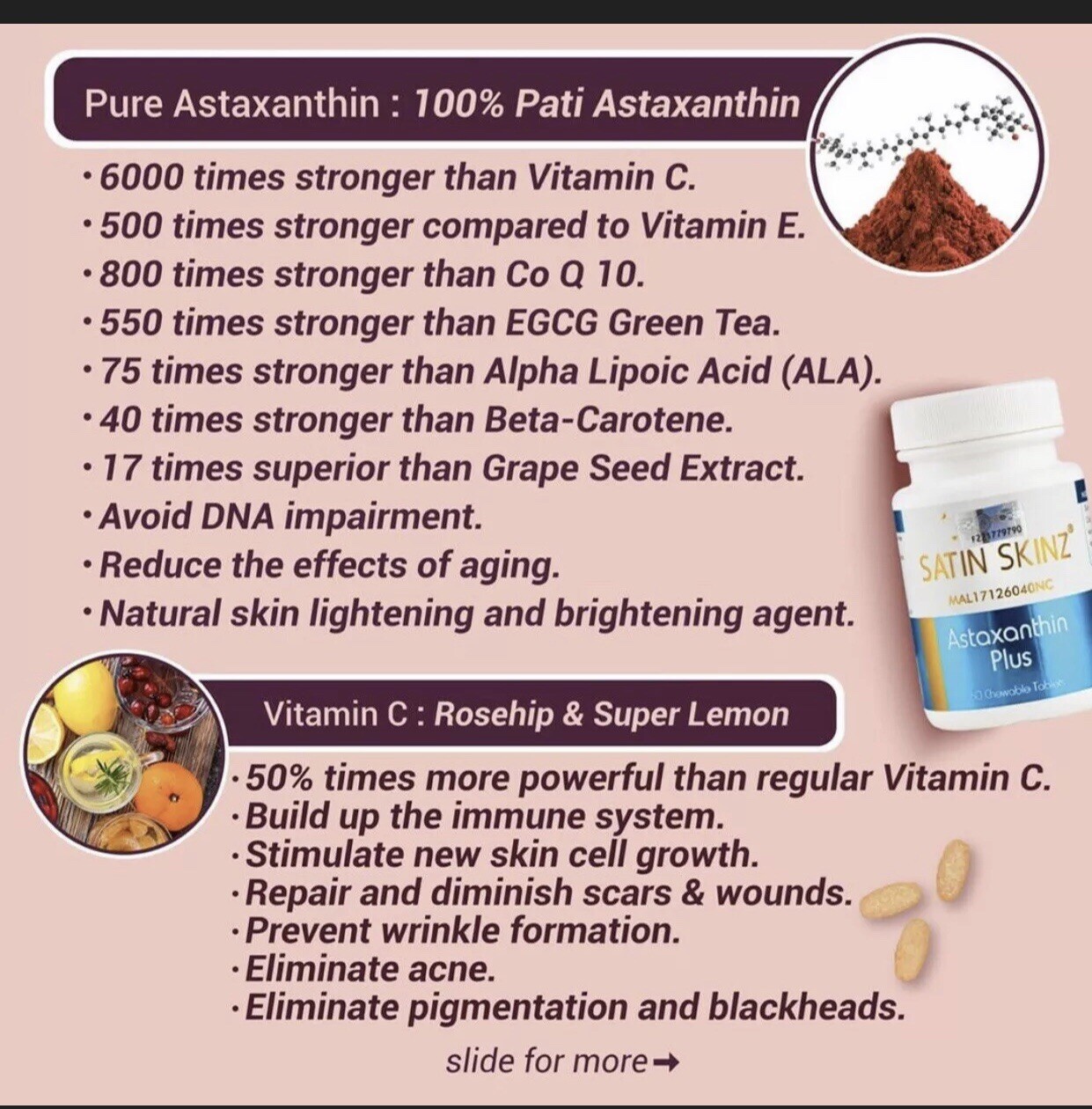 Satin Skinz Glutathione Plus & ASTAXANTHIN Plus Chewable Whitening