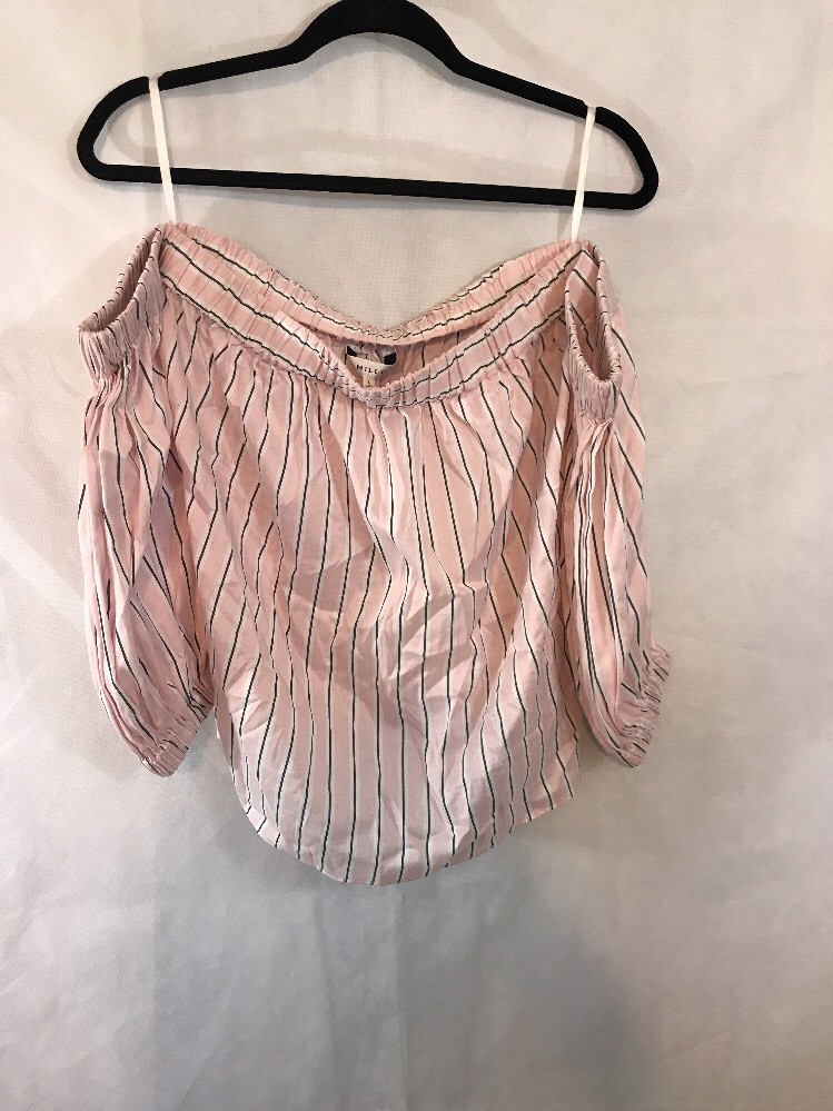 NWT MILLY Off Shoulder Stripe Top in Blush/White [SZ Large