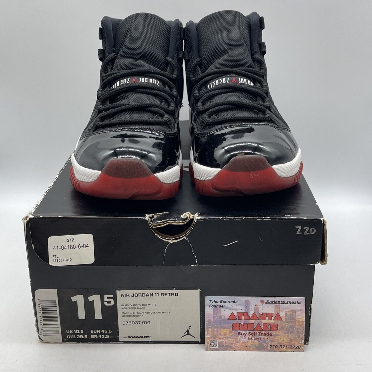 Size Jordan 11 Retro Bred 2012 Black White Red Leather