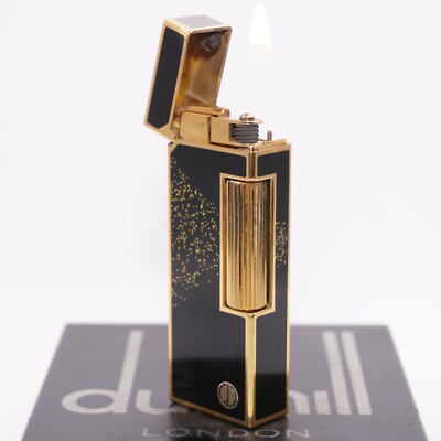 Dunhill Vintage Rollagas Lighter Gold/BLACK Glitter_ Ultrasonically Cleaned