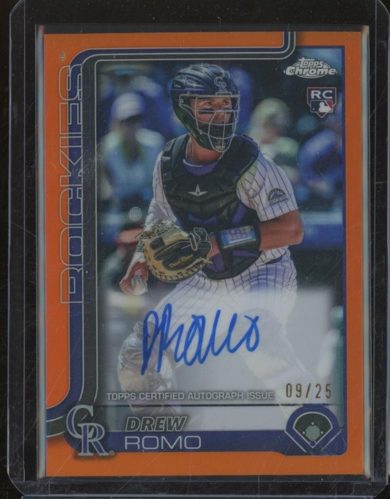 2025 Topps Chrome DREW ROMO RC Rookie Auto Orange Refractor /25 Rockies JS3