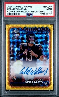 2024 Topps Chrome Rookie Auto Caleb Williams #RA-CWI Yellow Geometric /75 PSA 9