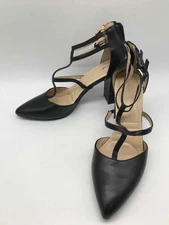 Pre-Owned Adrienne Vittadini Black Size 8.5 Zip Back Ankle Strap Heels