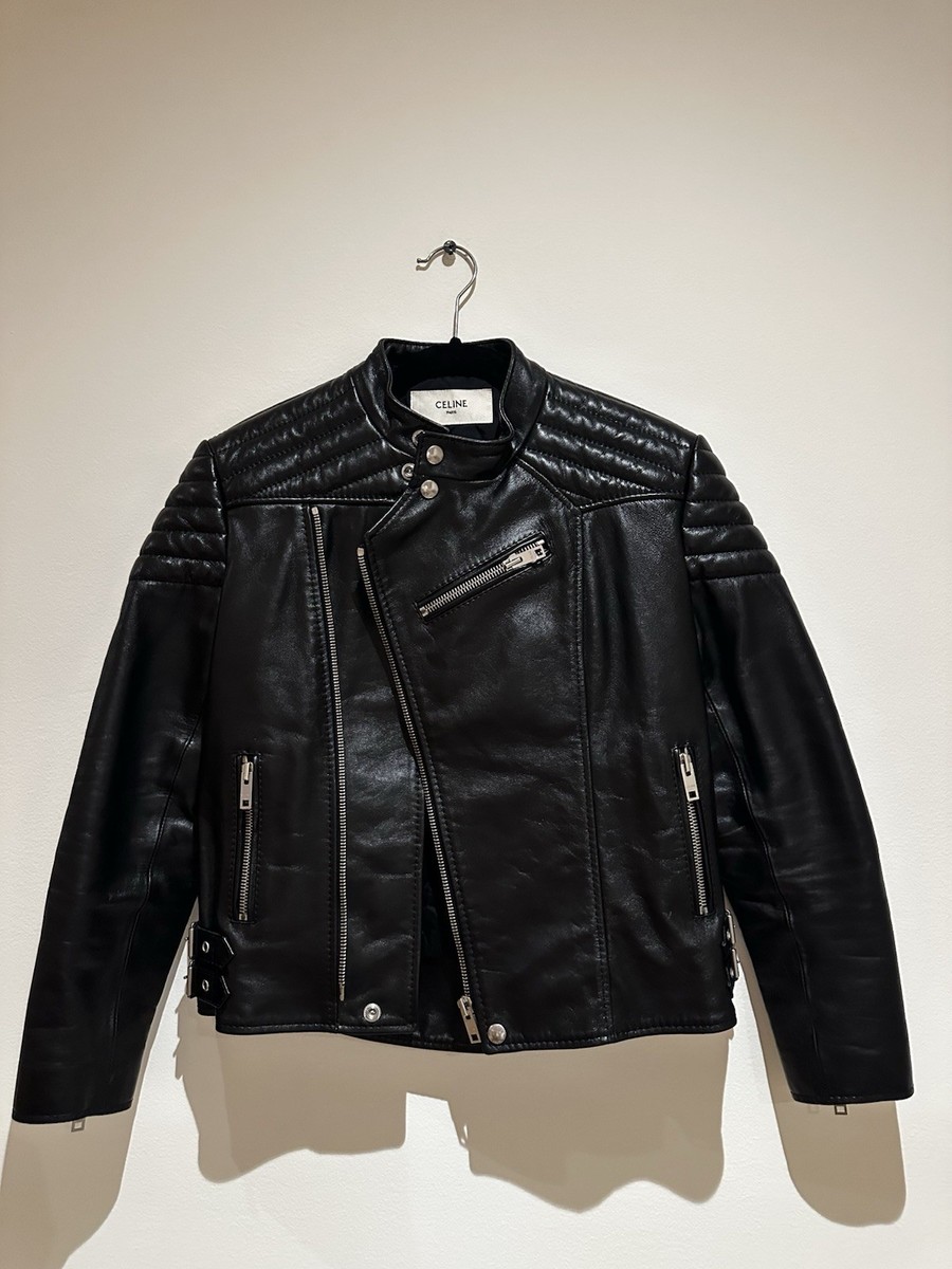 Celine Hedi Slimane AW19 Black Calfskin Leather Biker Jacket FR34