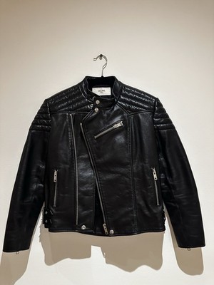 Celine Hedi Slimane AW19 Black Calfskin Leather Biker Jacket FR34