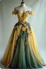 Pastrol Long Evening Dress Off-Shoulder A-Line Tulle Prom Gown With Flowers Lace