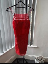 Topshop Red Gorgeous Lace Dress Mini Open Shoulder Zip Bodycon Spagetti | Size 8