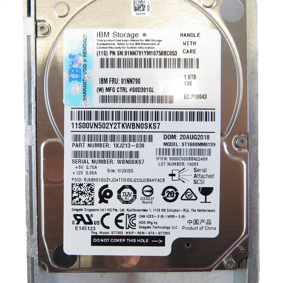IBM 01NN790 01NN791 1.8TB 10K RPM 2.5" SAS 12Gbps SFF SED HDD Hard Drive - Image 3 of 4